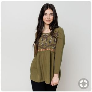 Called to Surf Roolee Olive Embroidered Top